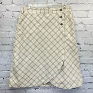 Mountain Hardwear Fleece-Lined Faux Wrap A-Line Plaid Skirt Cream Sz 8